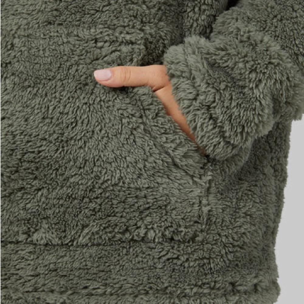 32 DEGREES Women’s Soft Sherpa Pullover Hoodie, Size L, Color Thyme (Green) - Picture 10 of 10